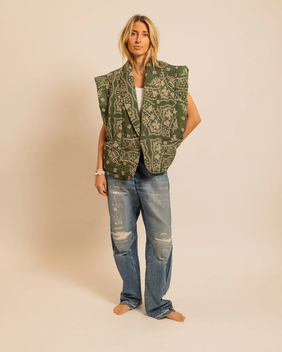 Aokyanos veste kimono Brooklyn sans manches bandana kaki