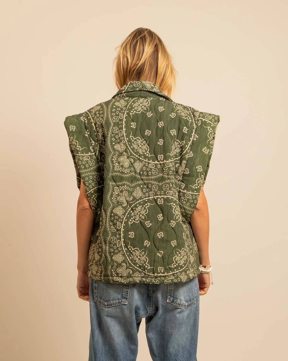 Aokyanos veste kimono Brooklyn sans manches bandana kaki