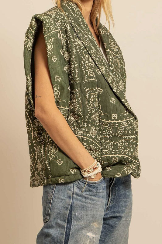 Aokyanos veste kimono Brooklyn sans manches bandana kaki