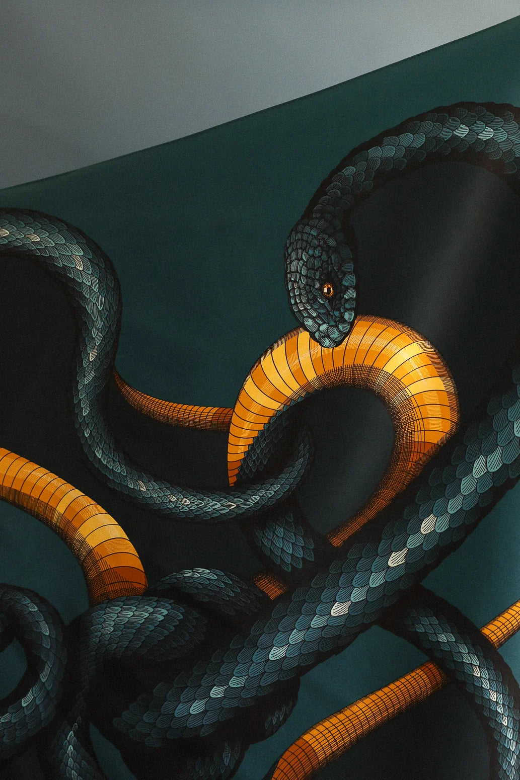 Année foulard en soie Serpents bleu