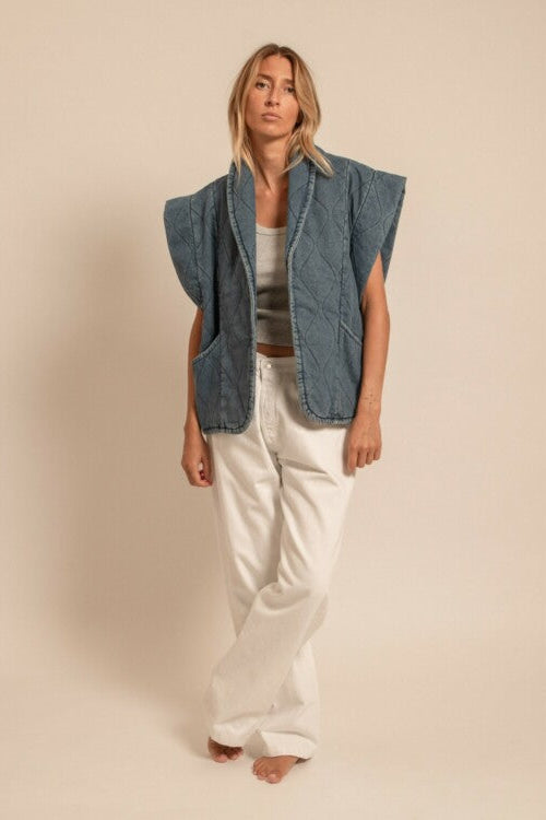 Aokyanos veste kimono Brooklyn sans manches Denim bleu