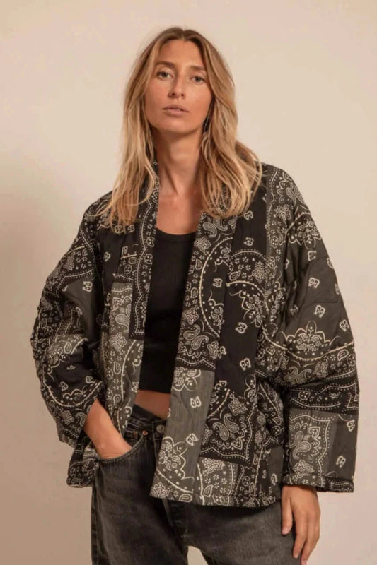 Aokyanos veste kimono Chicago Patch noir