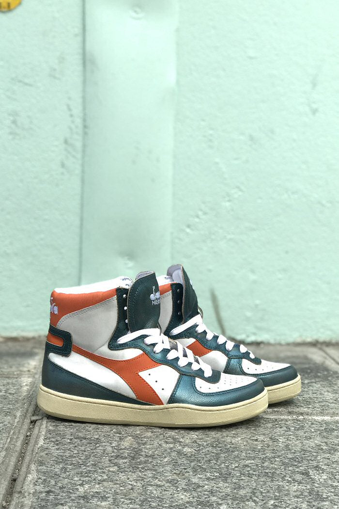 Diadora sneakers hi tops MI baskets metallic orange green leather