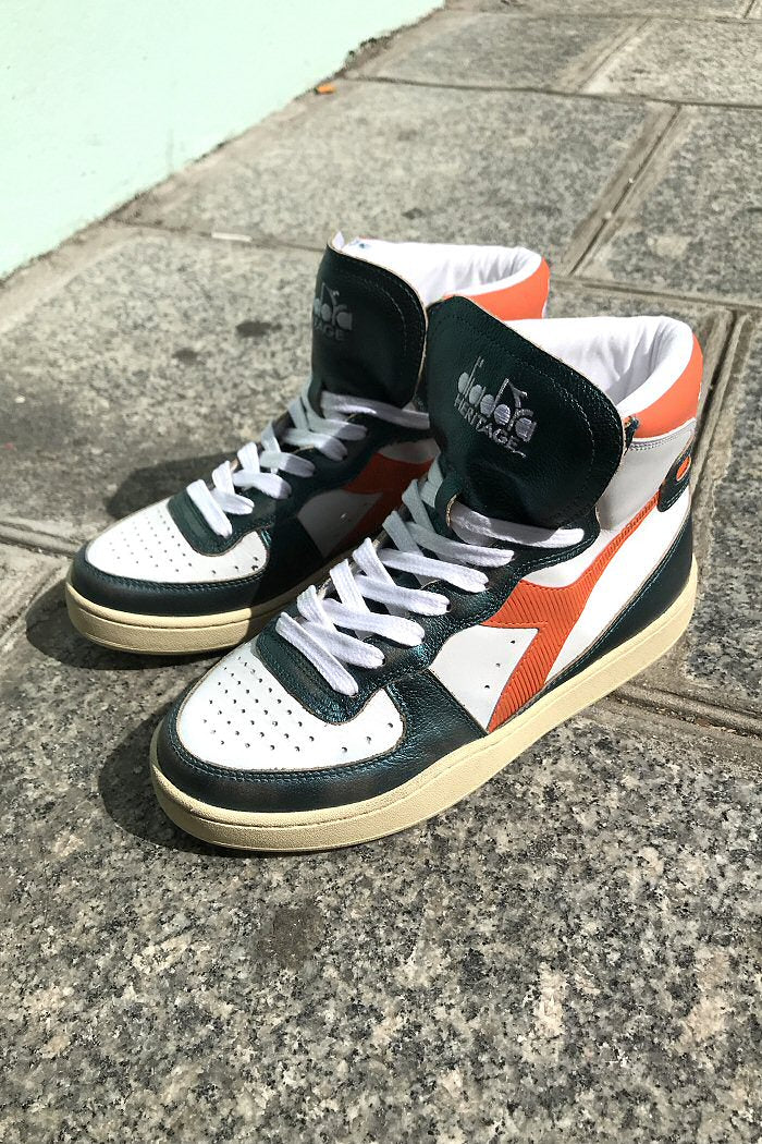 Diadora sneakers hi-tops MI baskets metallic orange green leather
