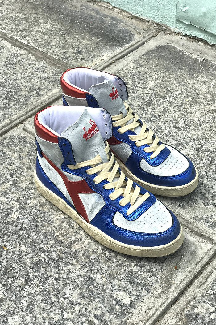 Diadora sneakers hi tops MI baskets metallic red blue leather