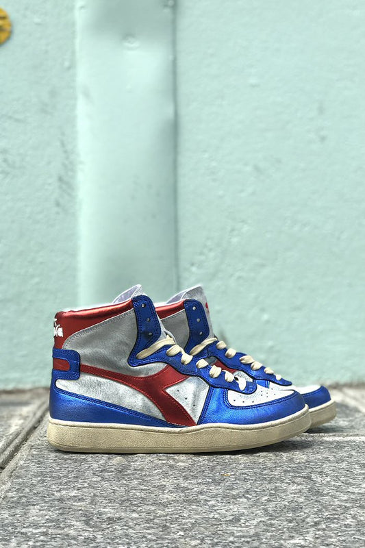 Diadora sneakers hi-tops MI baskets metallic red blue leather