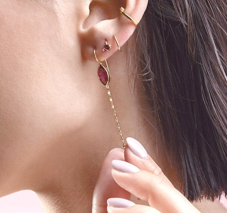Fotini Psarouli solo earring Spira pink tourmaline oval Twirl 14k gold