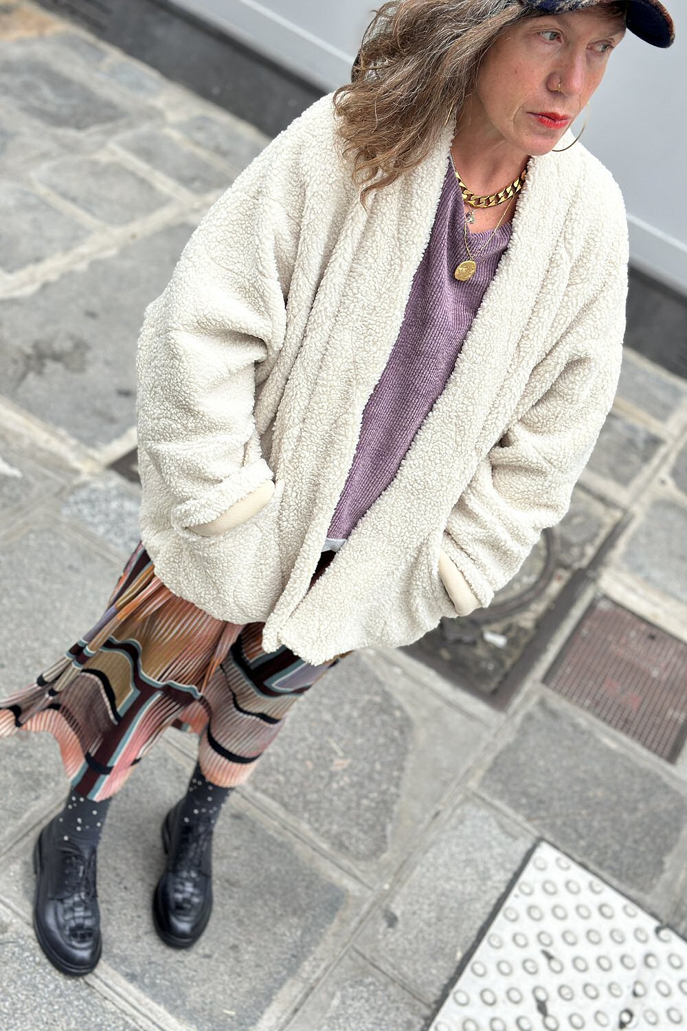 Aokyanos veste kimono Chicago Sherpa moumoute écru