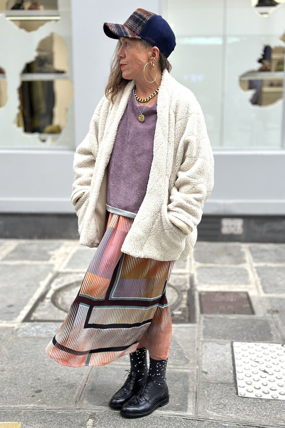 Aokyanos veste kimono Chicago Sherpa moumoute écru