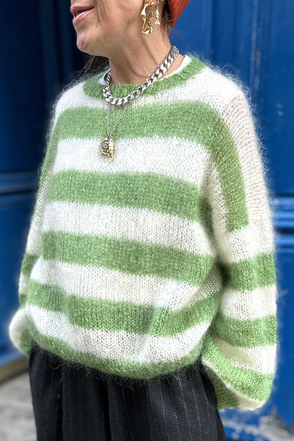 Charlotte Sometime pull Rayures vert tricoté main