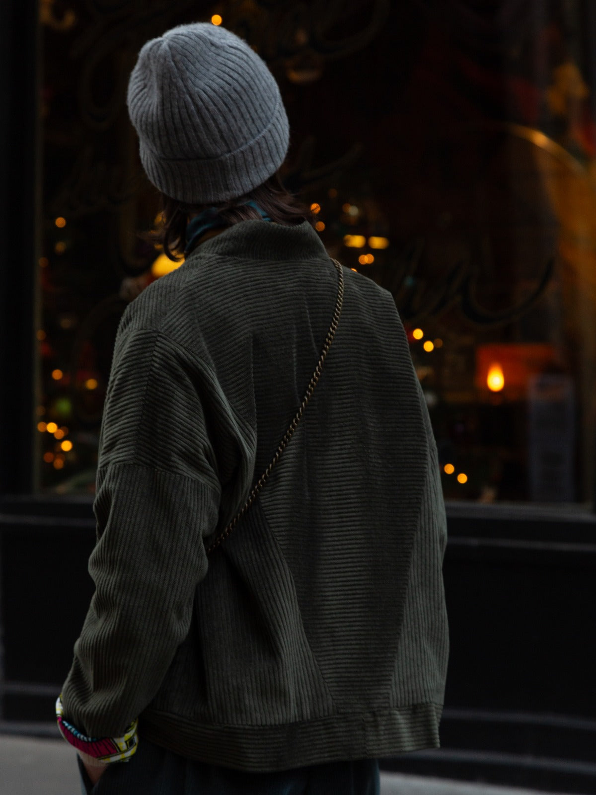 Matières à réflexion veste Michael velours vert bronze doublure wax