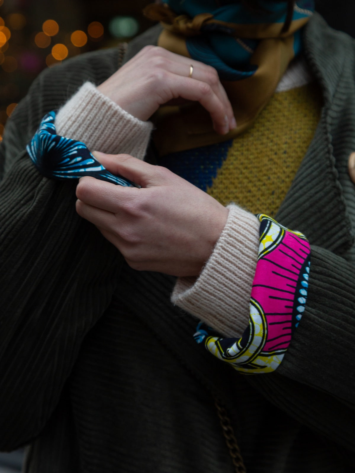 Matières à réflexion veste Michael velours vert bronze doublure wax