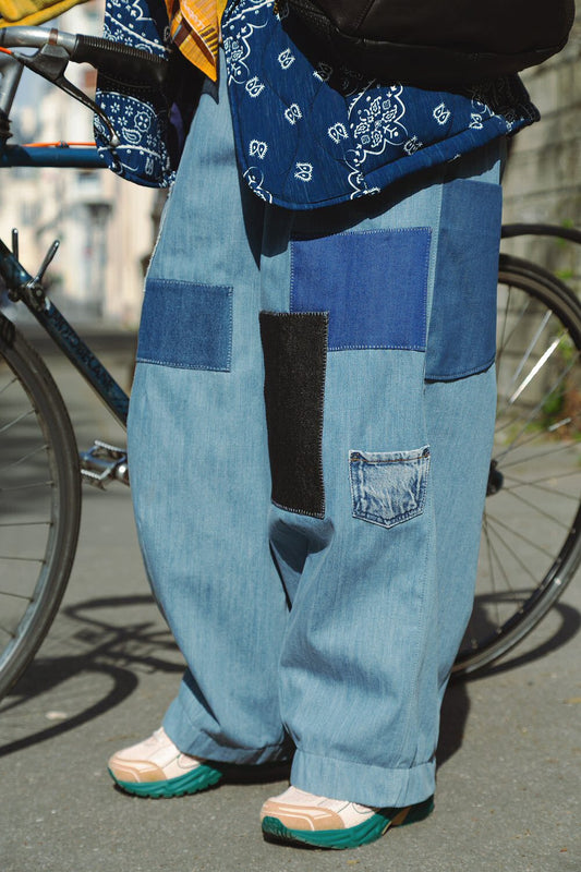 Matières à réflexion pantalon Balloon denim patch made in France