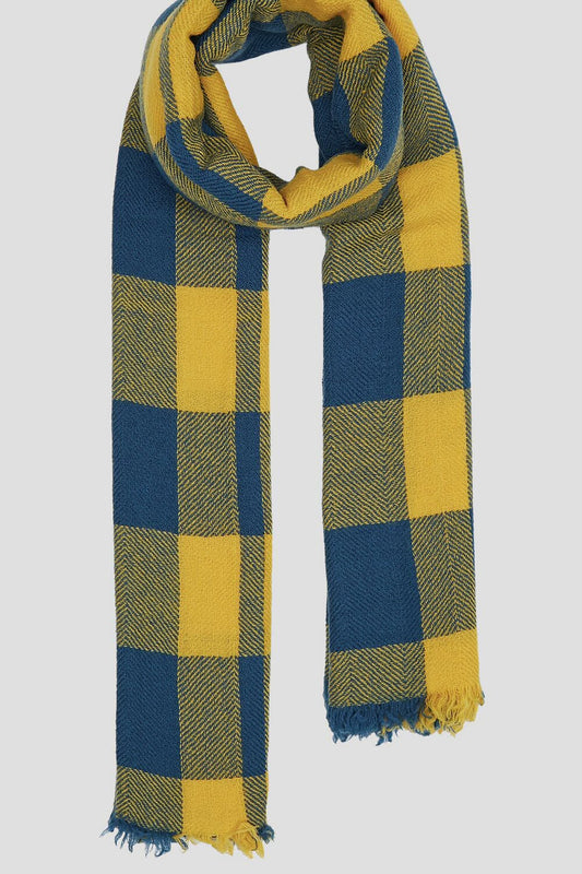 Lovat & Green foulard en laine Hockney carreaux jaune petrole