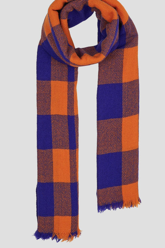 Lovat & Green foulard en laine Hockney carreaux orange purple