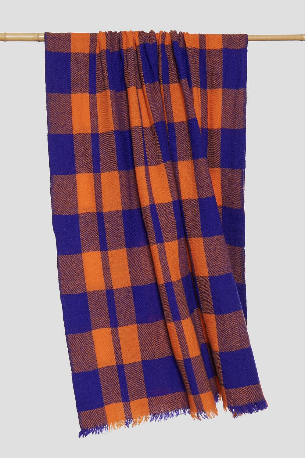 Lovat & Green foulard en laine Hockney carreaux orange purple