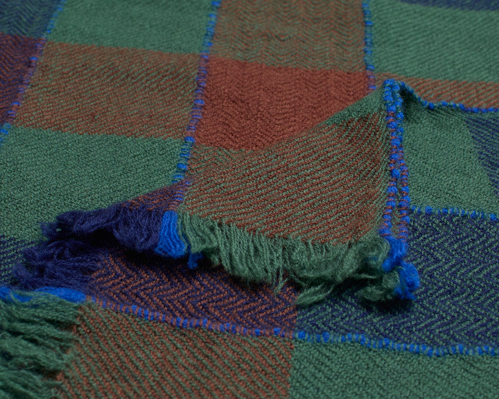 Lovat & Green foulard en laine Mozart carreaux vert ocre bleu