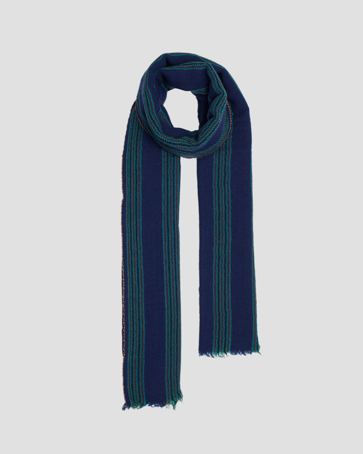 Lovat & Green foulard en laine Paul rayure bleu vert