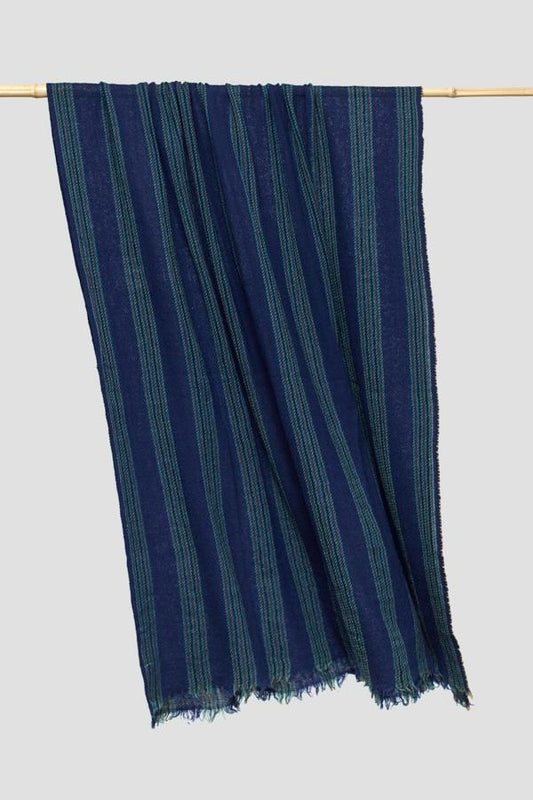 Lovat & Green foulard en laine Paul rayure bleu vert