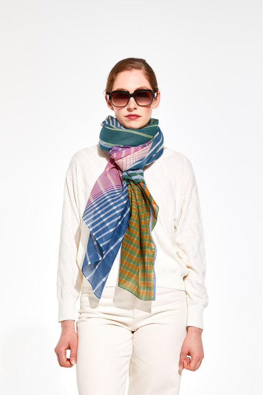 Ma Poésie foulard en coton graphique Vibrant bleu violet