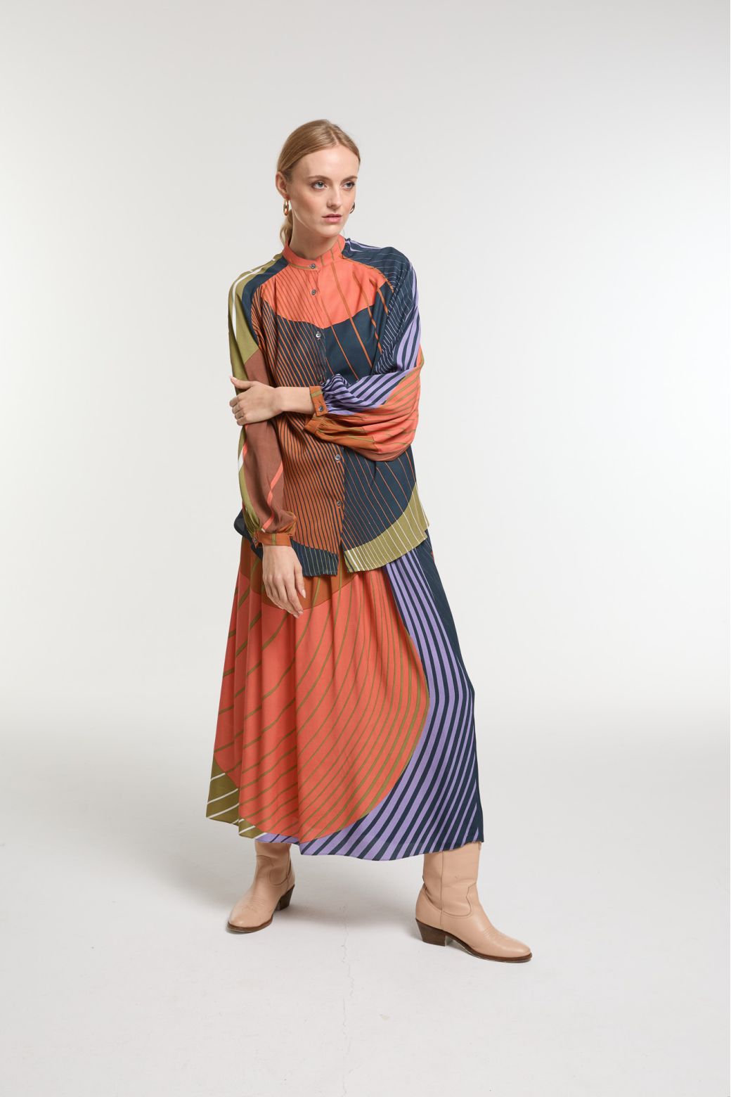 Ma Poésie jupe graphique Romeo orange kaki bleu Astre