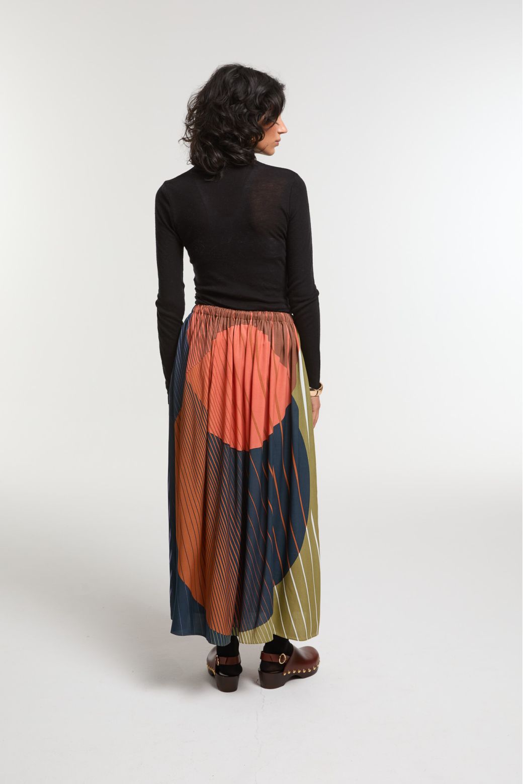 Ma Poésie jupe graphique Romeo orange kaki bleu Astre