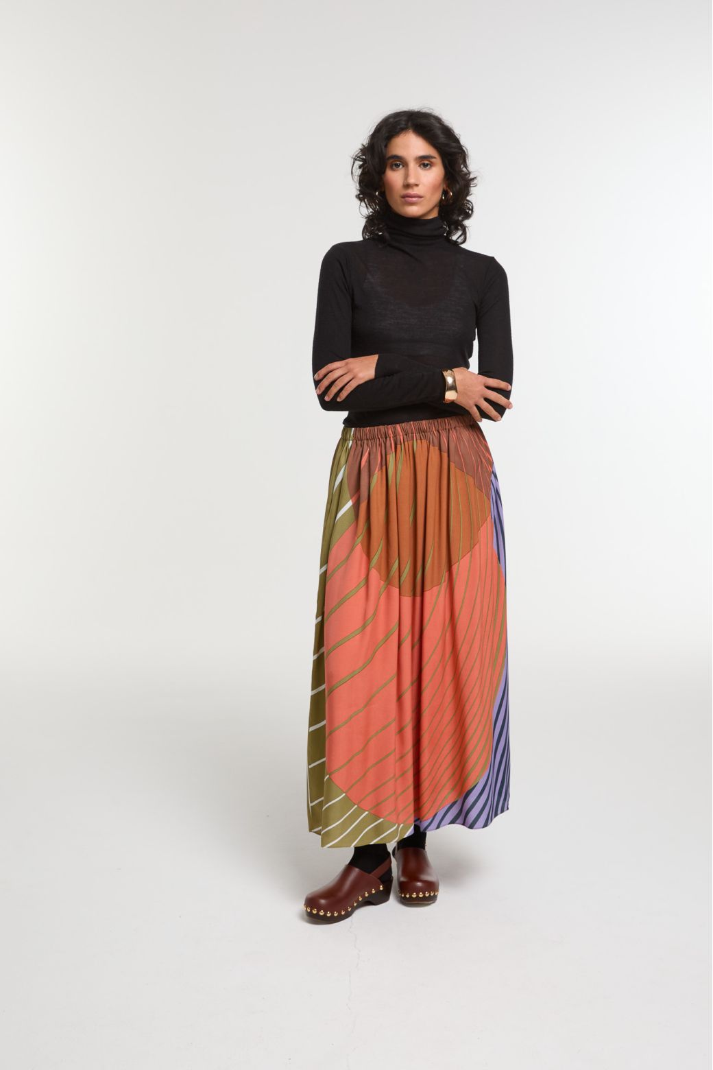 Ma Poésie jupe graphique Romeo orange kaki bleu Astre