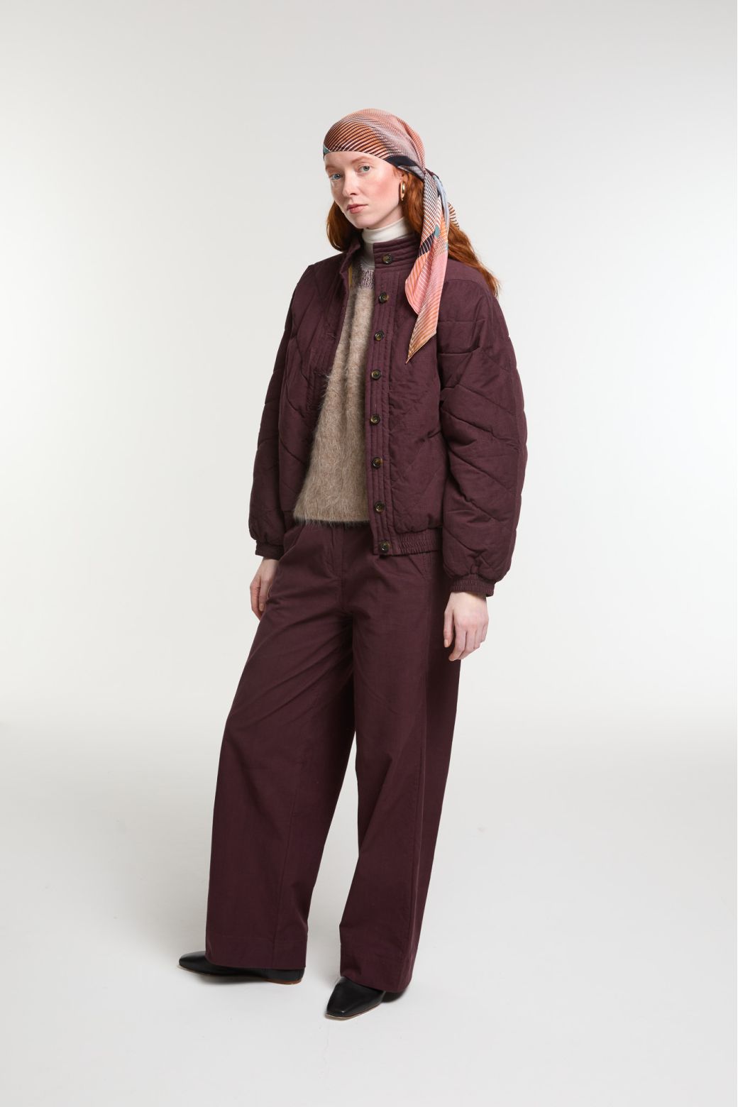 Ma Poésie blouson bomber velours bordeaux Millie