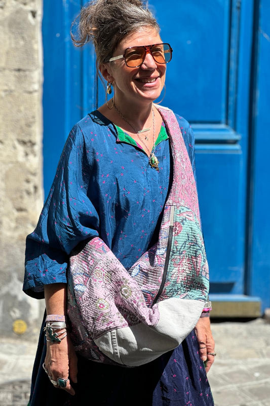 Yaya besace canvas Kantha et denim upcyclé