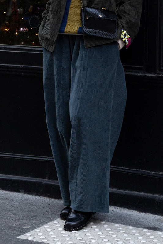 Matières à réflexion pantalon Balloon velours bleu pétrole