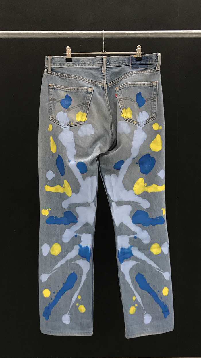 Mirco Gaspari jeans upcyclé splash jaune bleu