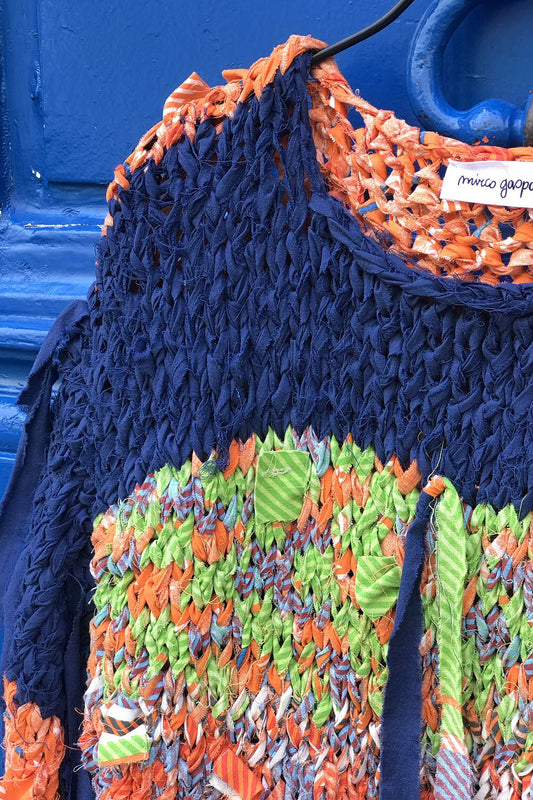 Mirco Gaspari pull tricoté / upcyclé navy orange vert