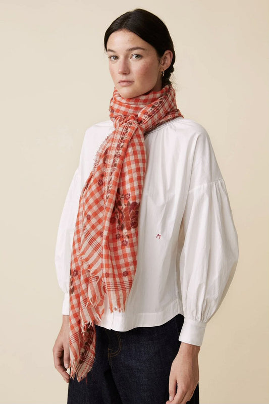 Moismont foulard en laine fine Flowers poppy red n693