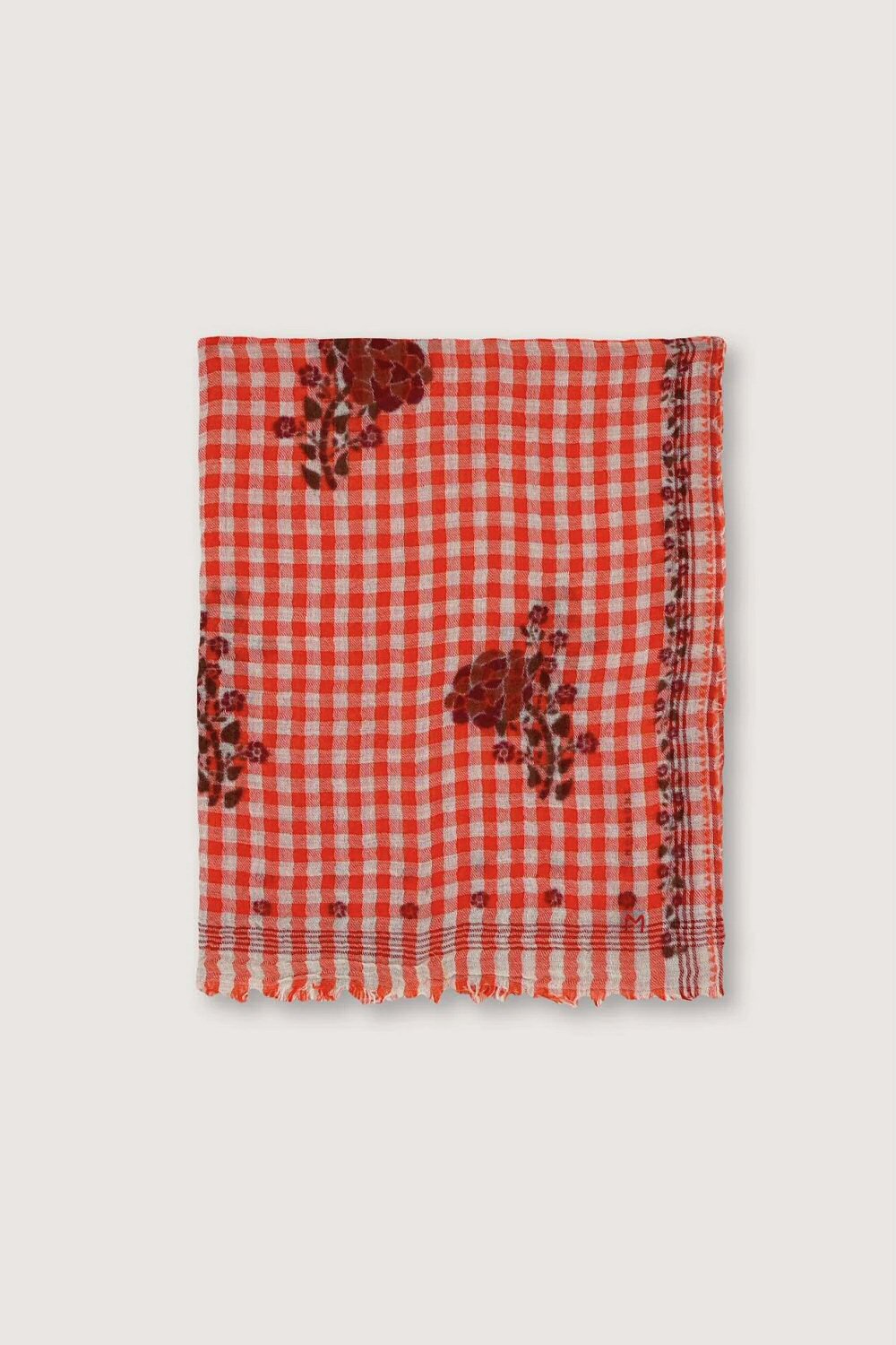 Moismont foulard en laine fine Flowers poppy red n693