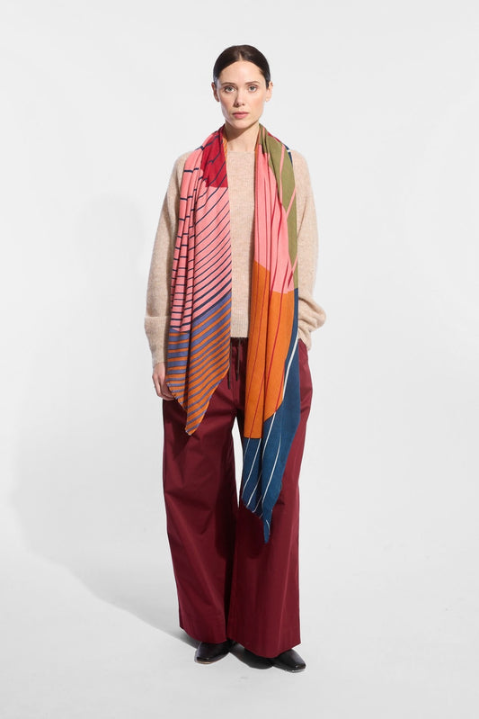 Ma Poésie foulard en laine graphique Astre corail