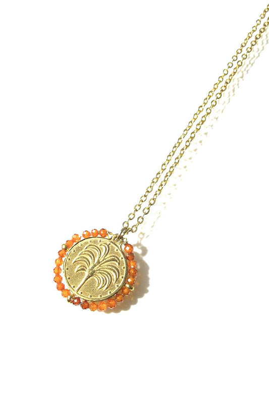 Fancy Palas collier medaille Belamar palmier pierres fines ambre