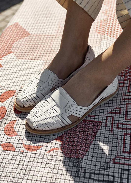 XPSummer | Sandales mexicaines plates Chamula cuir blanc