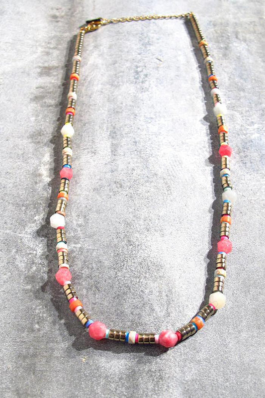 Bali Temples Collier Beads pink hematite perles