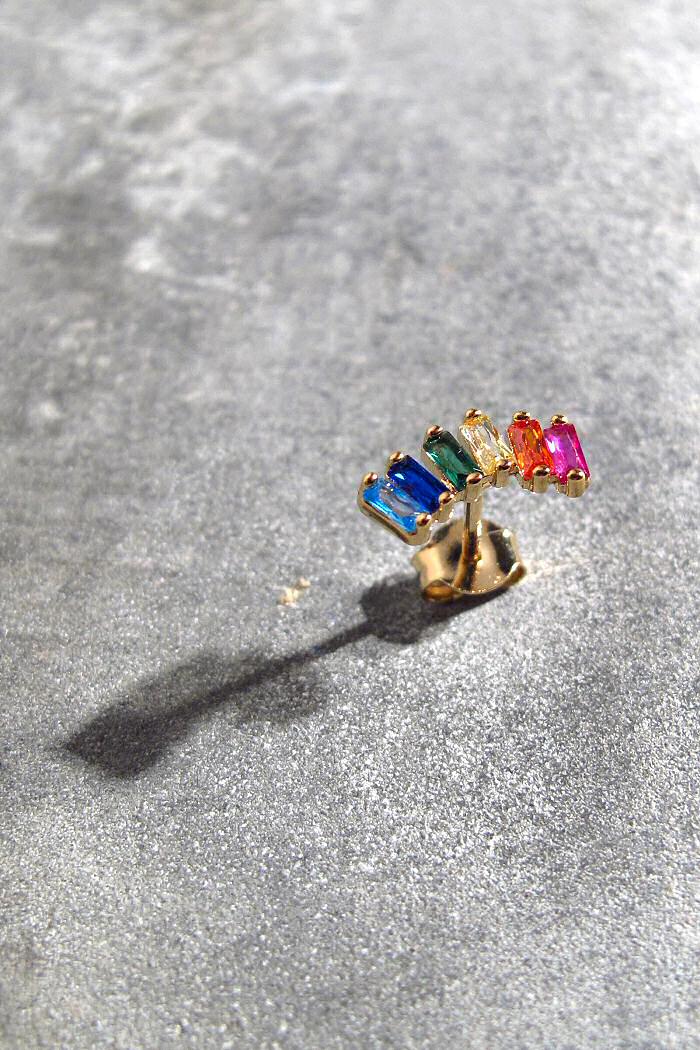 Bali Temples stud Wing rainbow gold strass