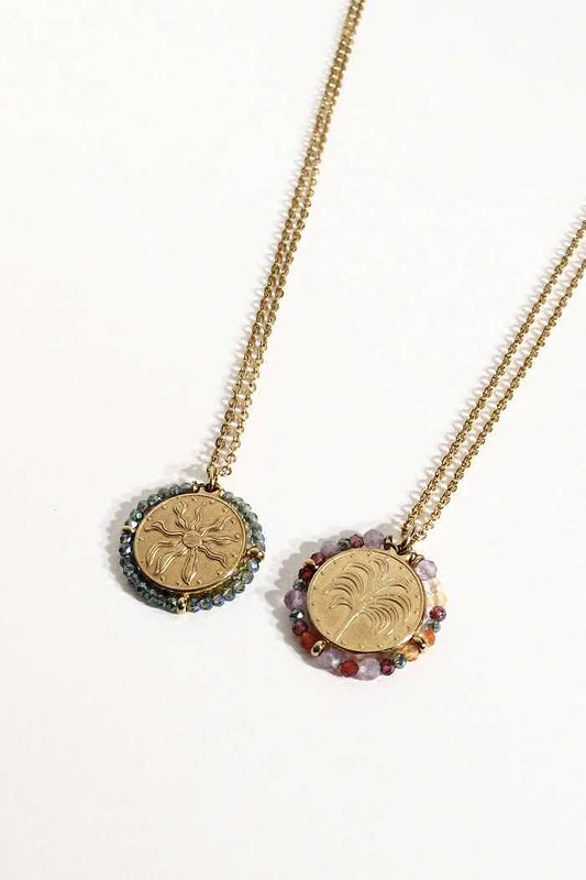 X | Palas collier médaille Belamar palmier soleil beads perles