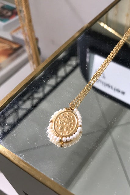 Palas collier médaille Santa Maria madone beads perles
